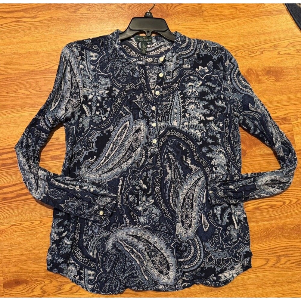 LRL Ralph Lauren Jeans Co Womens Shirt Size Large Paisley Career Classic Modern - Picture 5 of 9